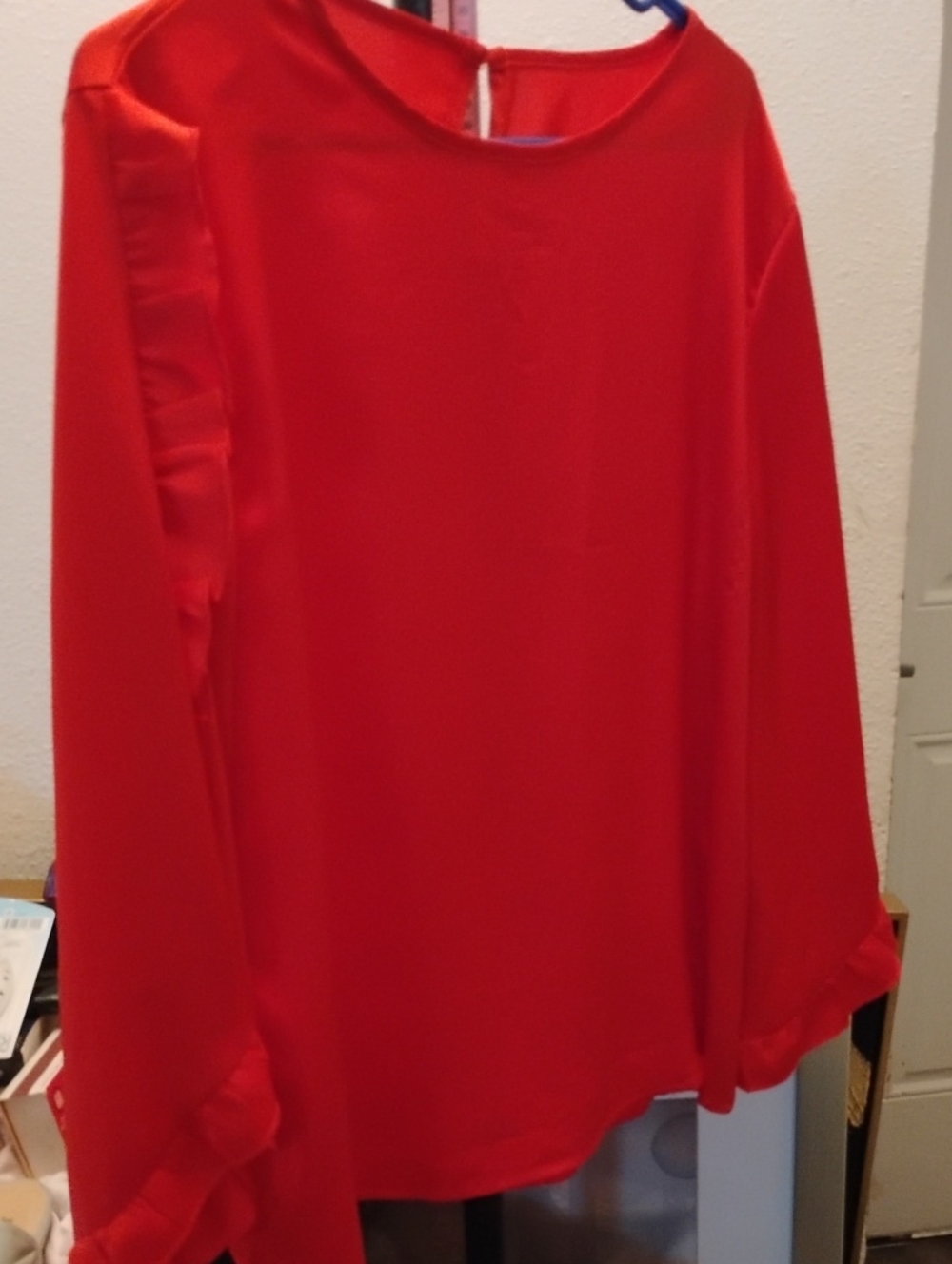 Classic Red A-Line Shirt with Subtle Ruffle Detail